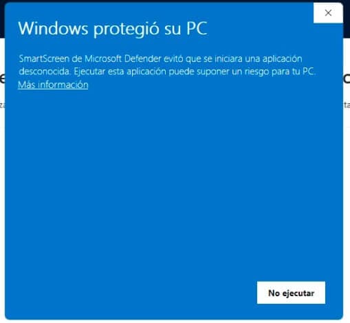 Aviso de Windows: haz clic en 'Más información'