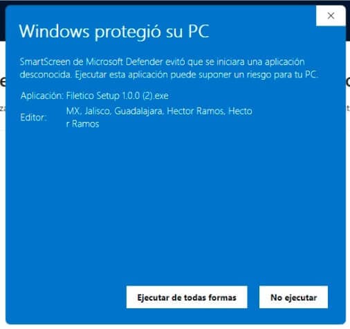 Aviso de Windows: haz clic en 'Ejecutar de todas formas'